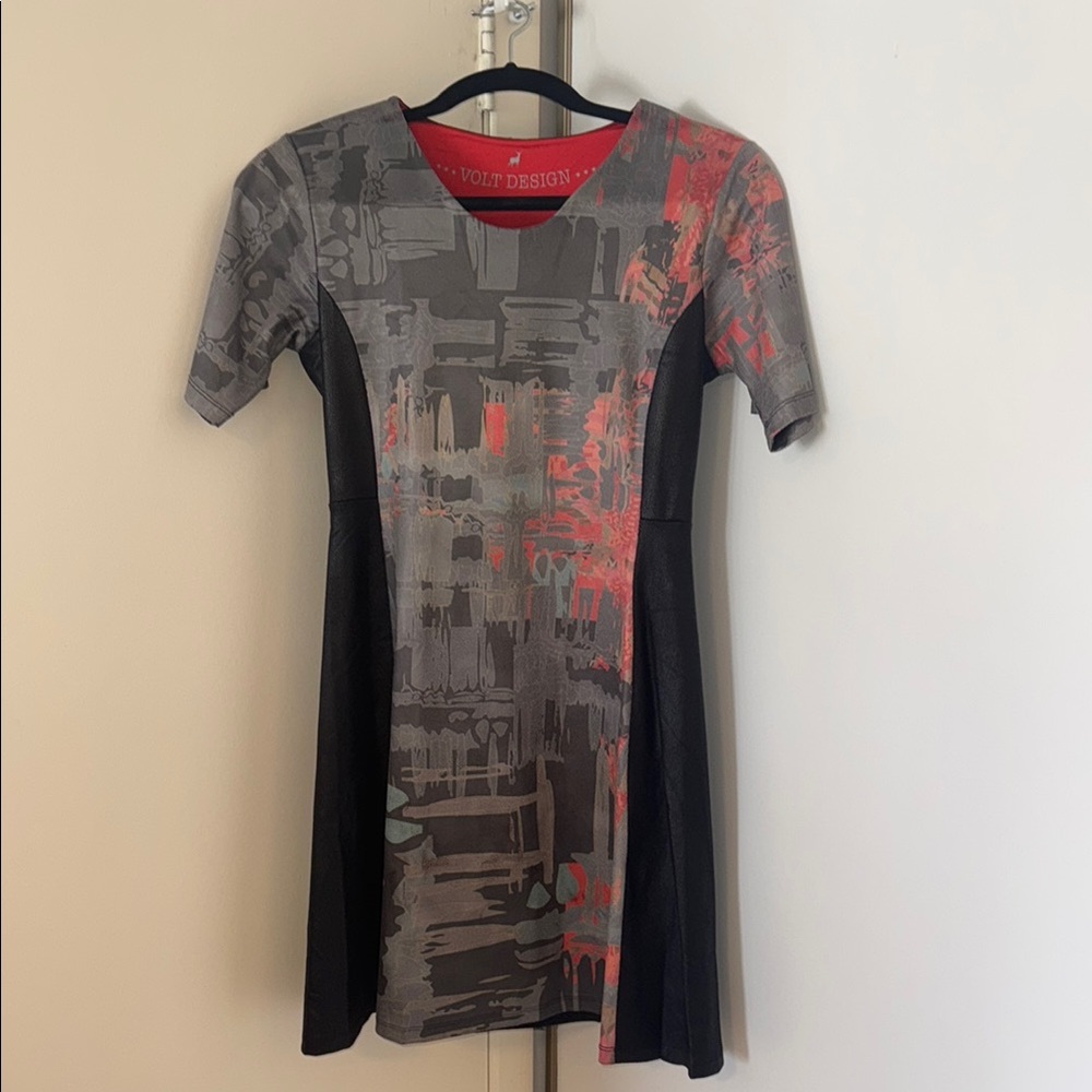 Gray and Red Graphic Dress